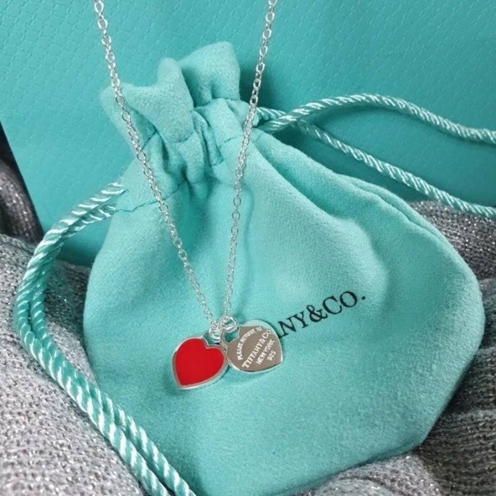 Tiffany red double heart tag pendant necklace